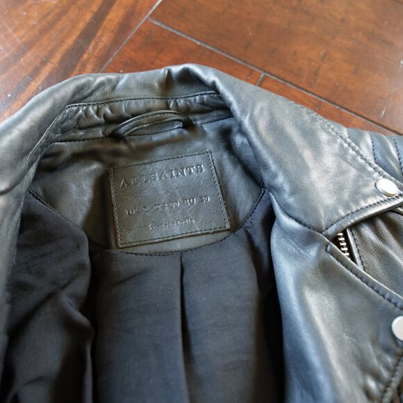 AllSaints Papin Leather Biker Jacket in Black - Picture 4 of 16
